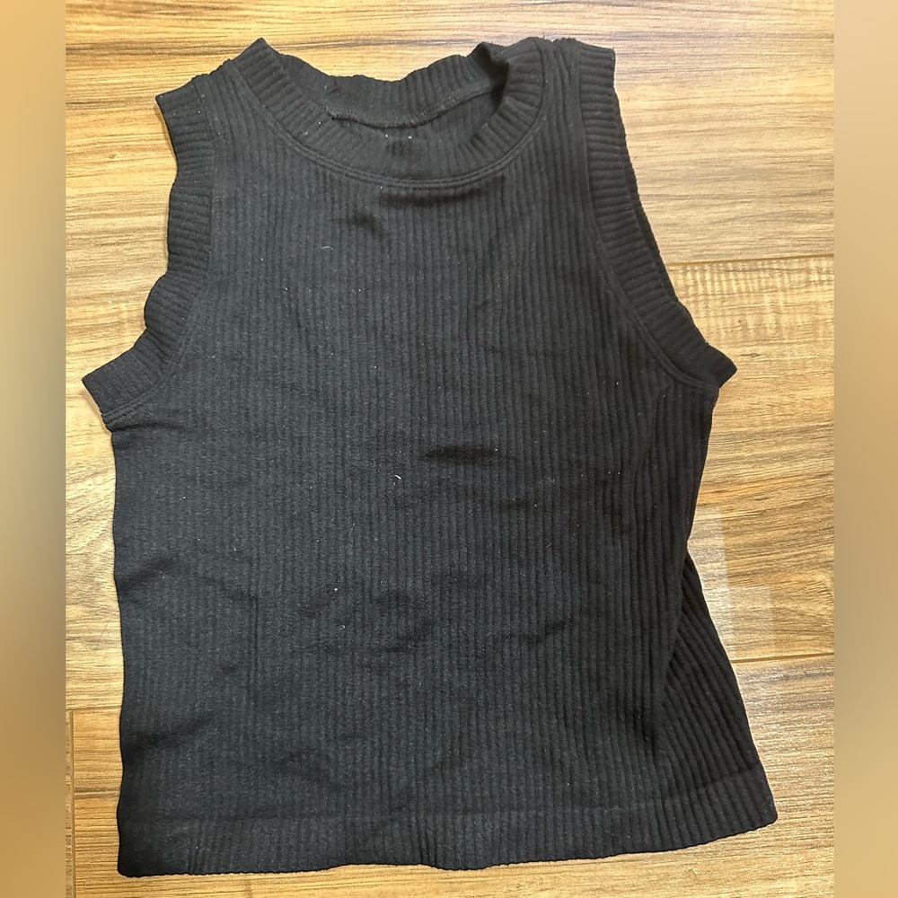Aura Black Ribbed Sleeveless Tank